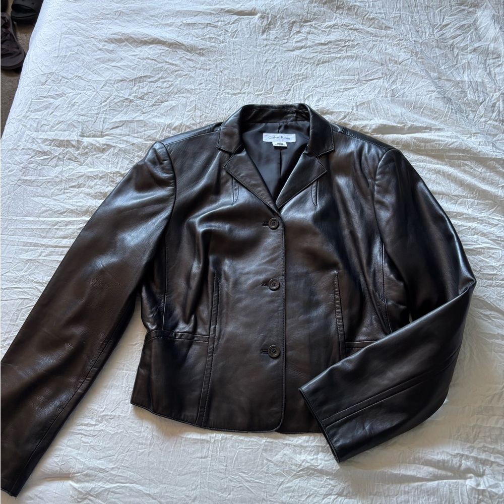 Calvin Klein Black Leather Moto Jacket